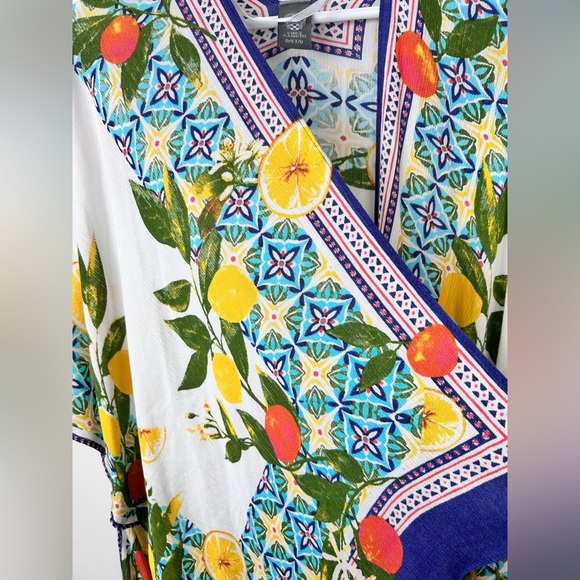 Vince Camuto lemon tile printed topper, coverup, One Size, Beach Pool Resort - Picture 6 of 14
